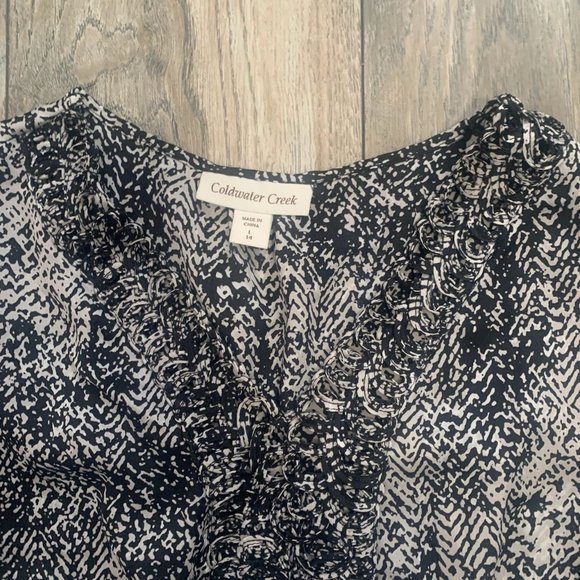 COLDWATER CREEK BLACK/WHITE BRAIDED V-NECKLINE ELASTIC WAIST PEASANT BLOUSE 14 - Picture 2 of 7